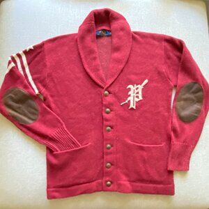 Polo Ralph Lauren Men's Vintage Varsity Patch Red Shawl Cardigan Size Medium
